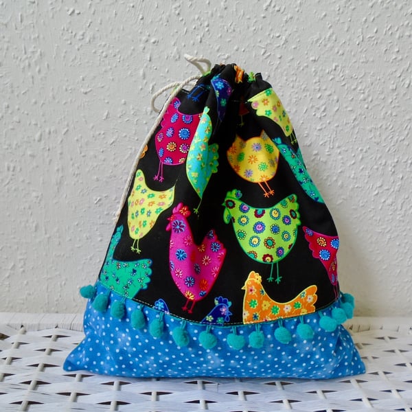 Cotton Drawstring Bag - chicken - Folksy