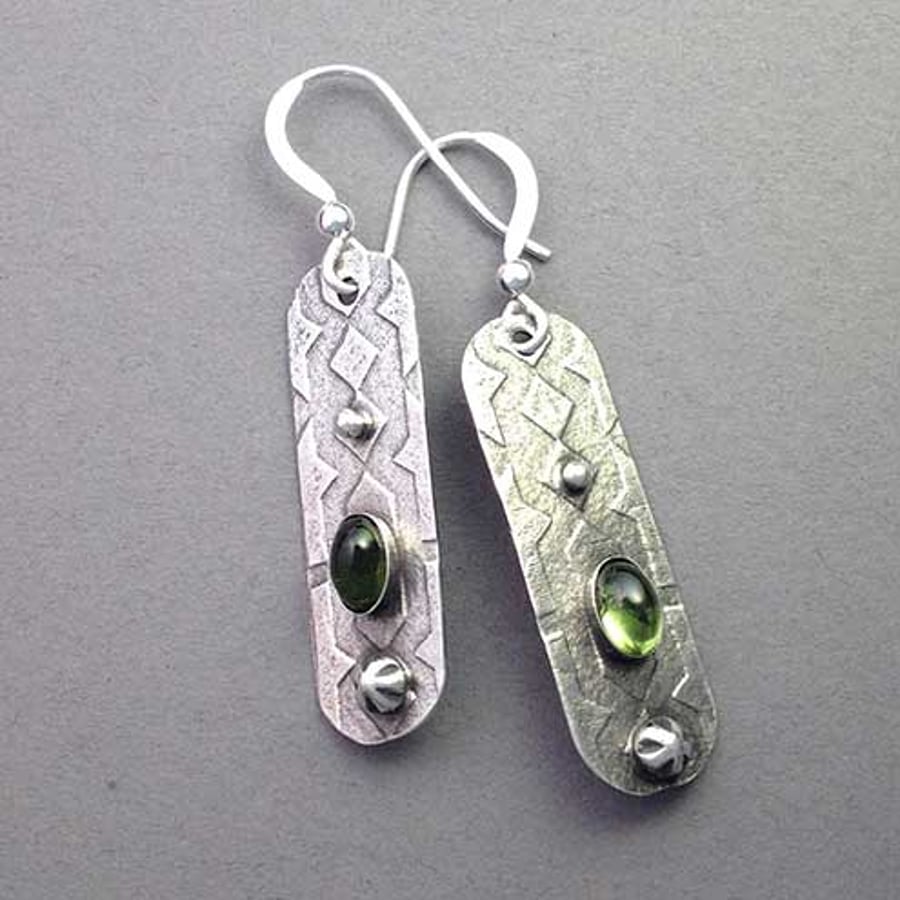 Silver and Peridot Cartouche earrings - silver dangle earrings