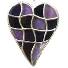 Patchwork Heart Suncatcher Stained Glass Handmade Purples 104