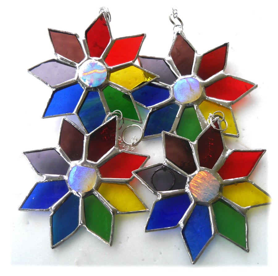 SOLD Rainbow Dichroic Star Stained Glass Suncatcher Tree Decoration 9.5 cm
