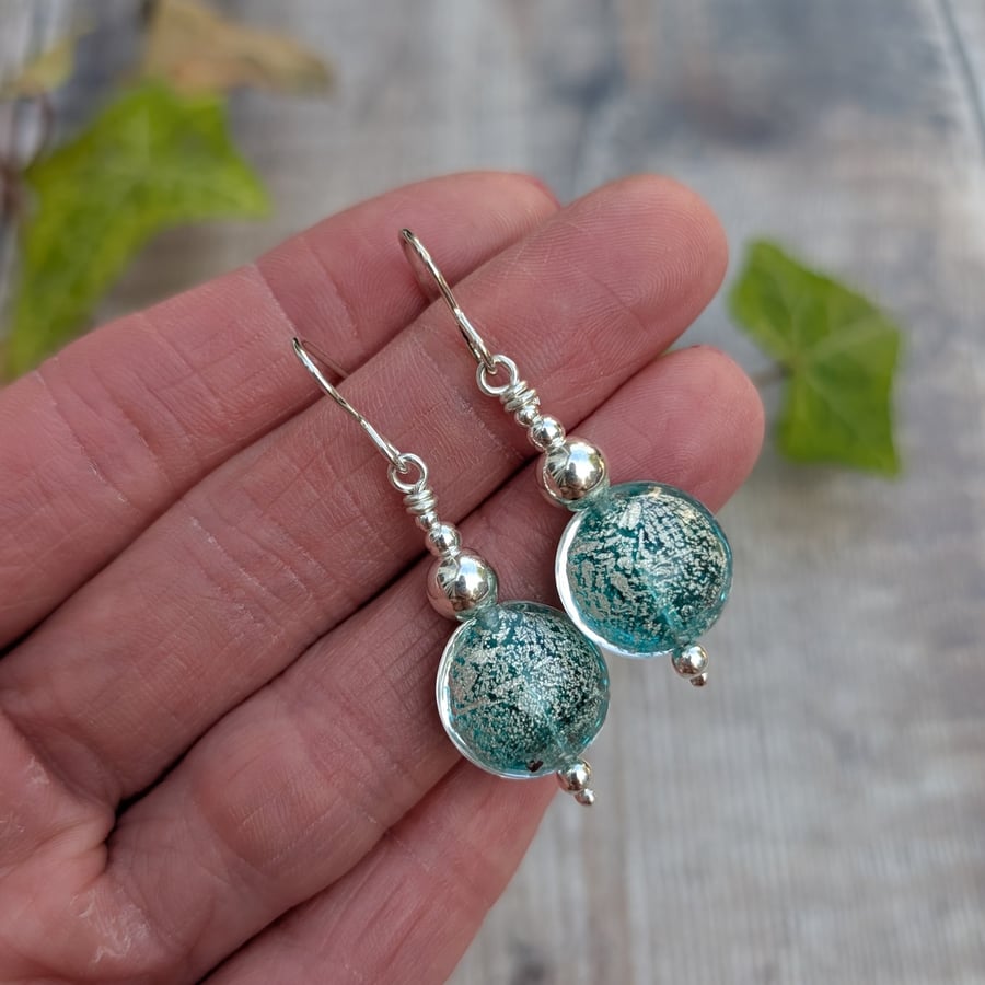 Sterling Silver Green Venetian Glass Earrings - JBJ1119