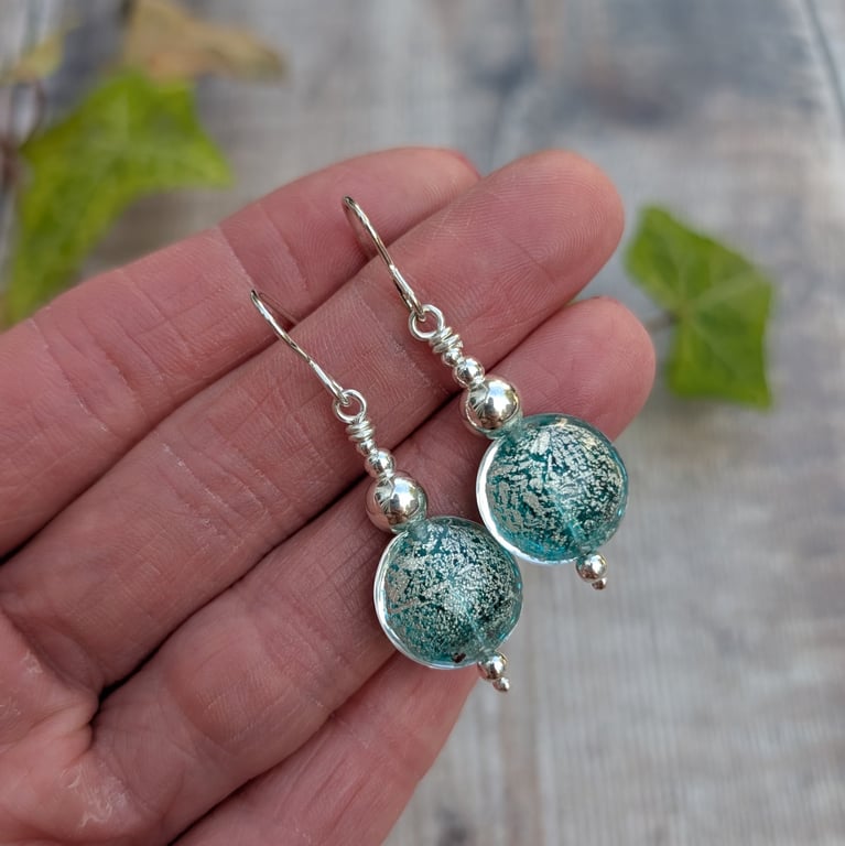 Sterling Silver Green Venetian Glass Earrings - JBJ1119