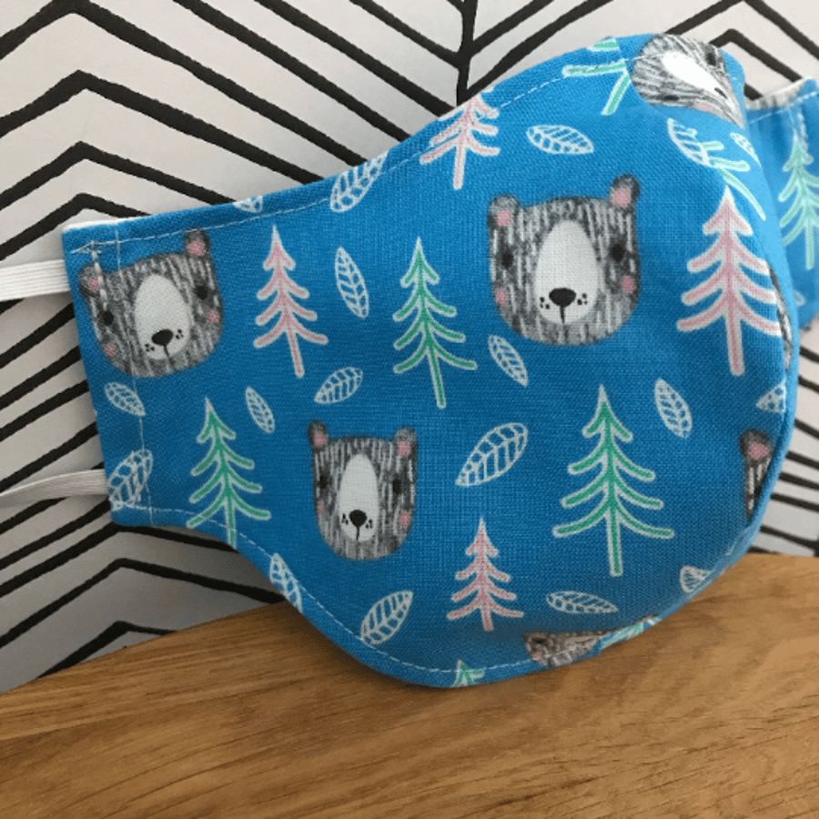 Bears Face Mask 100% Cotton Fabric Washable and Re-usable - Child Adult Sizes
