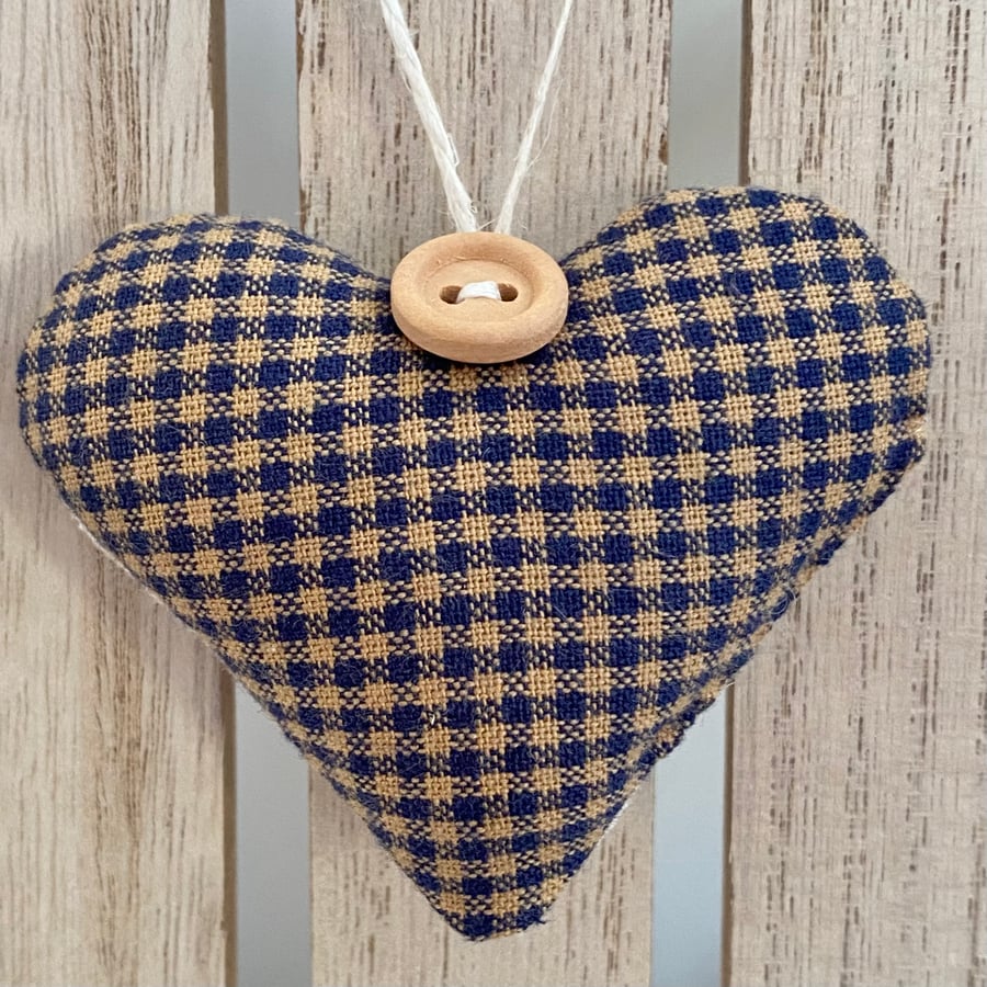 SALE ITEM - HEART - navy and sand mini-checked - padded