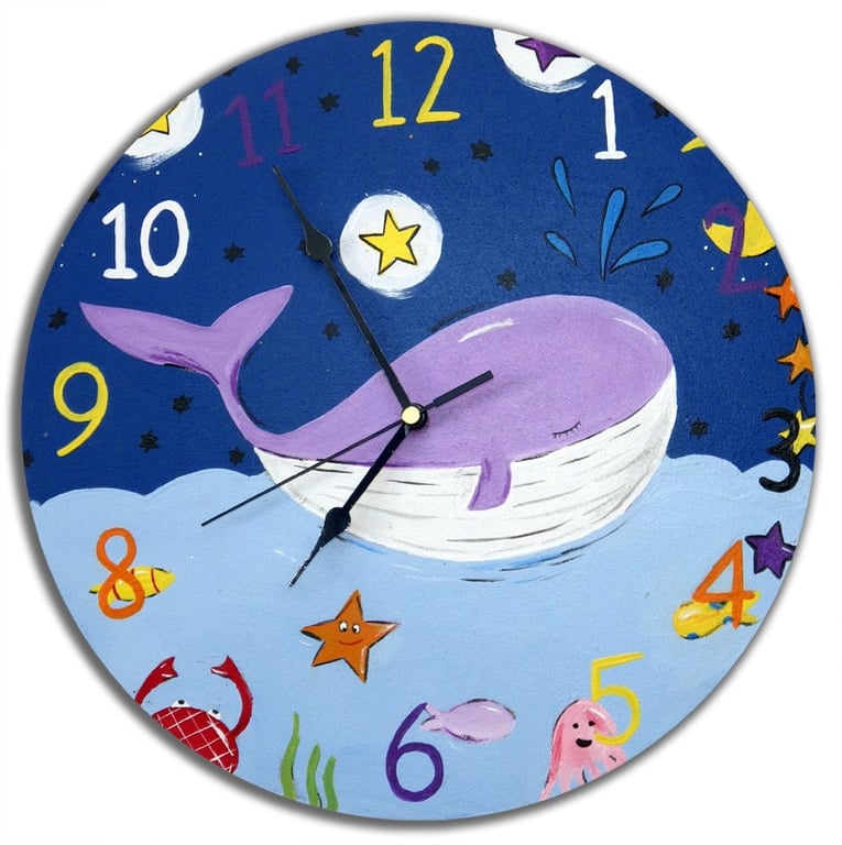 Kids Whale Clock, Boys Nursery Decor, Wall Clock