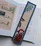 Textile bookmark - Red and blue embroidered curtain and wool fabrics upcycled - Image 7