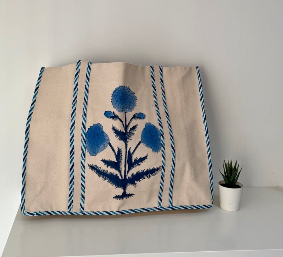 Hand Block Print Blue & Beige Handbag