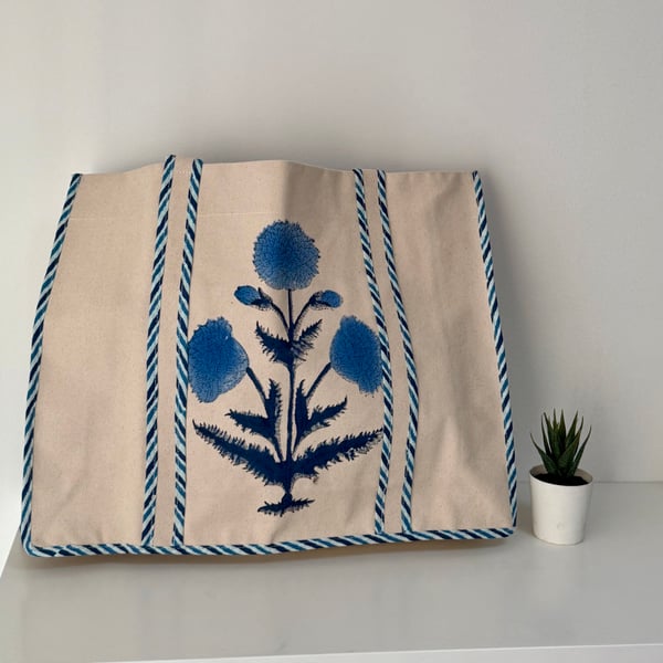 Hand Block Print Blue & Beige Handbag