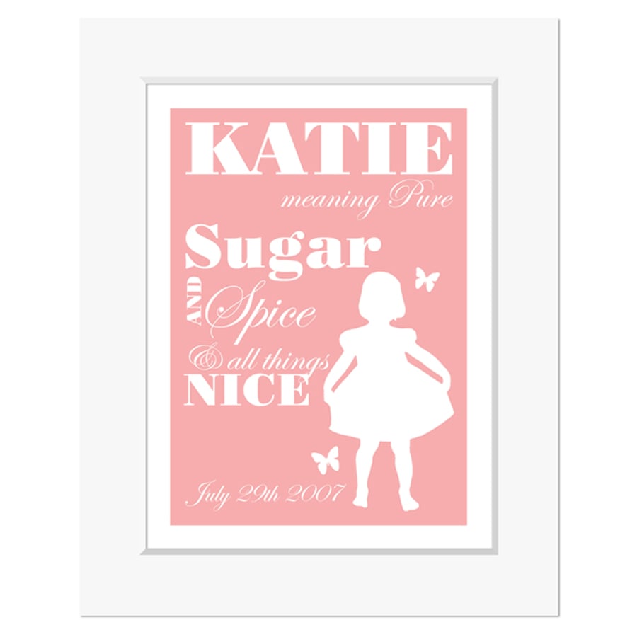 Sugar & Spice: Meaning of Name Print - Folksy