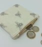  Coin Purse, grey bees on beige linen. - Image 1