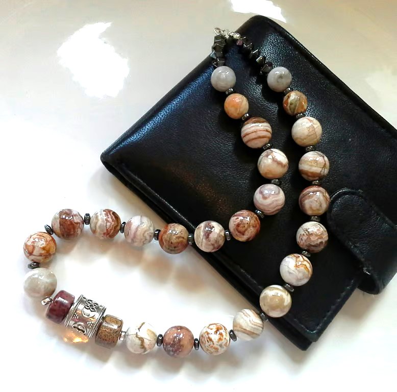 Designer Natural African Jasper & 29.33cts Heamatite Sterling Silver Necklace
