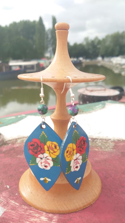 Rose and castle handpainted earrings 