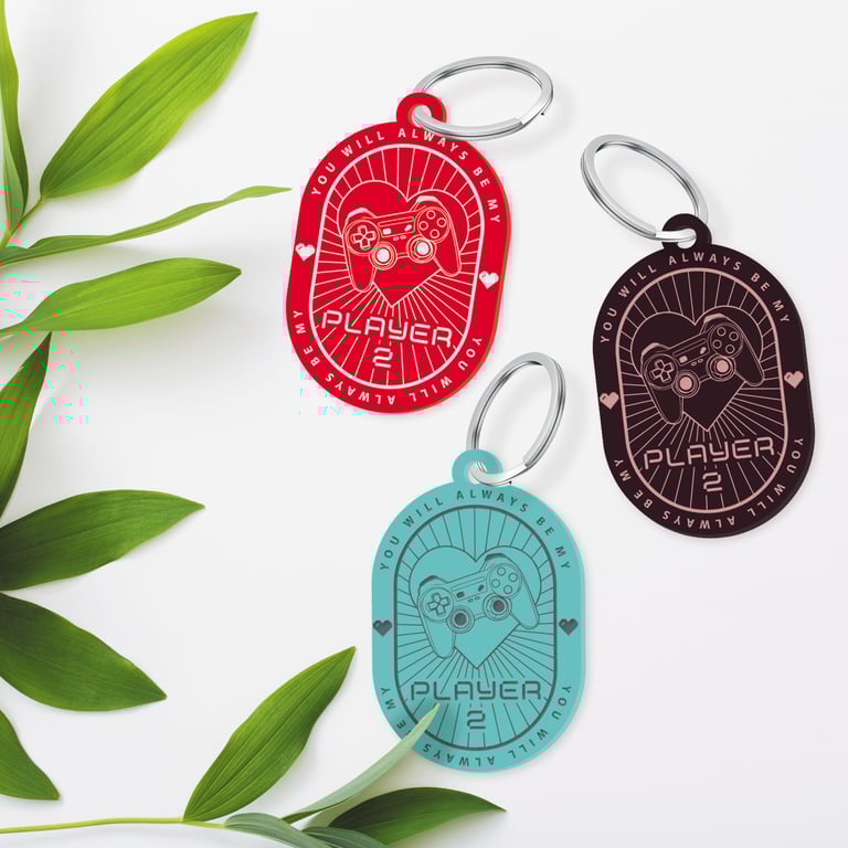 Player 2 Acrylic Keyring: Geeky Gift For Valentine's, Gamer Couples or Friends