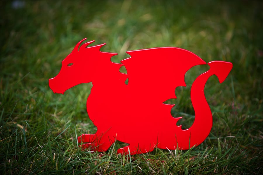 Cute Red Dragon Garden Decoration, Lawn Ornament, Garden Gift, Veg Patch Decor