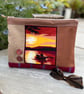 Repurposed sunset tapestry large soft pouch with floral lining - Image 2