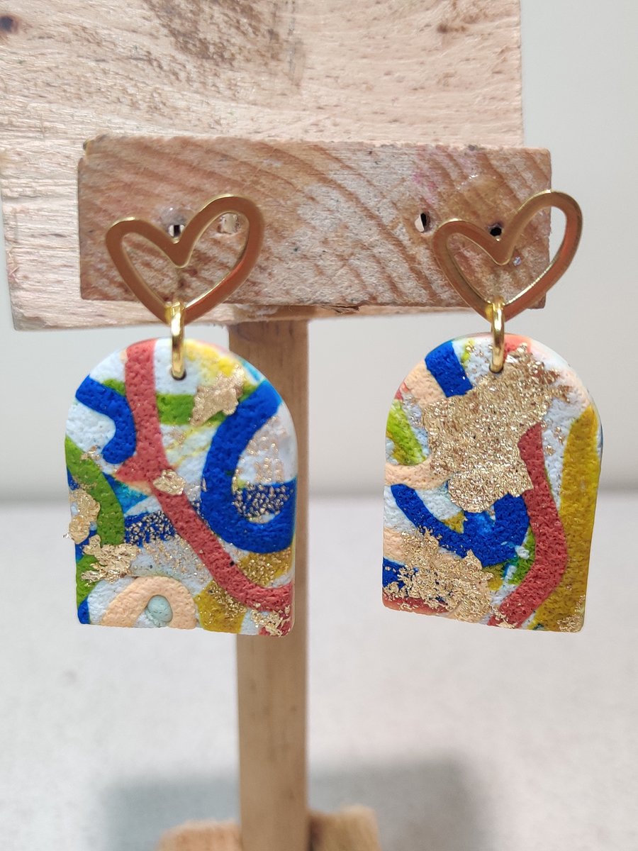 Heart Squiggles arch dangle earrings