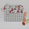 Make up bag purse in modern floral and check fabric 