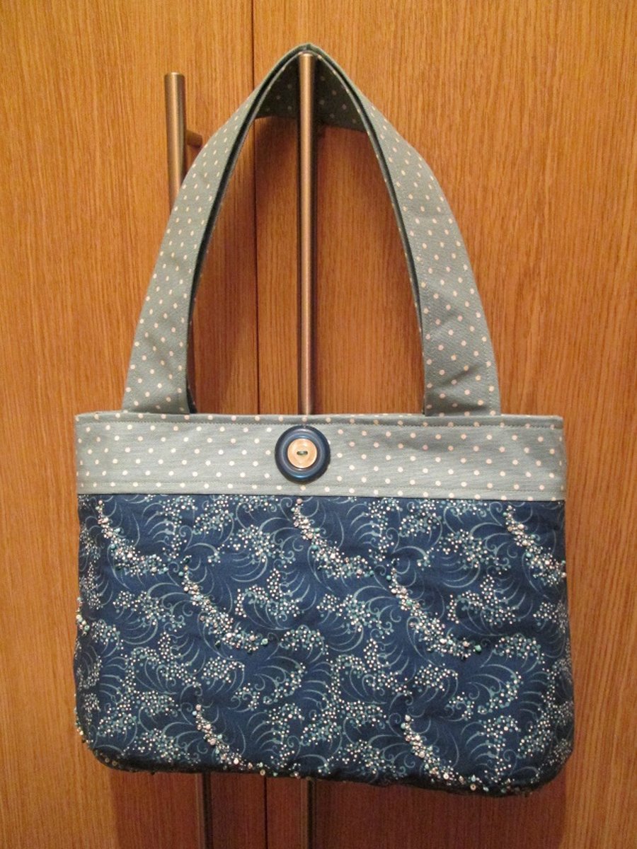 Blue Hand Beaded 'Wave' Handbag