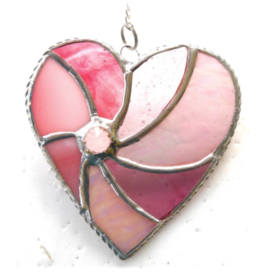 Pink Swirl Heart Stained Glass Suncatcher 094