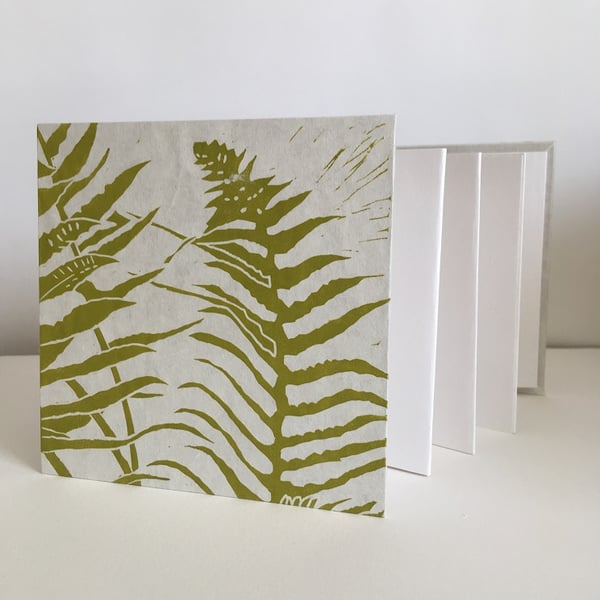 'Ferns'  concertina sketchbook, note book covered with hand printed linocut