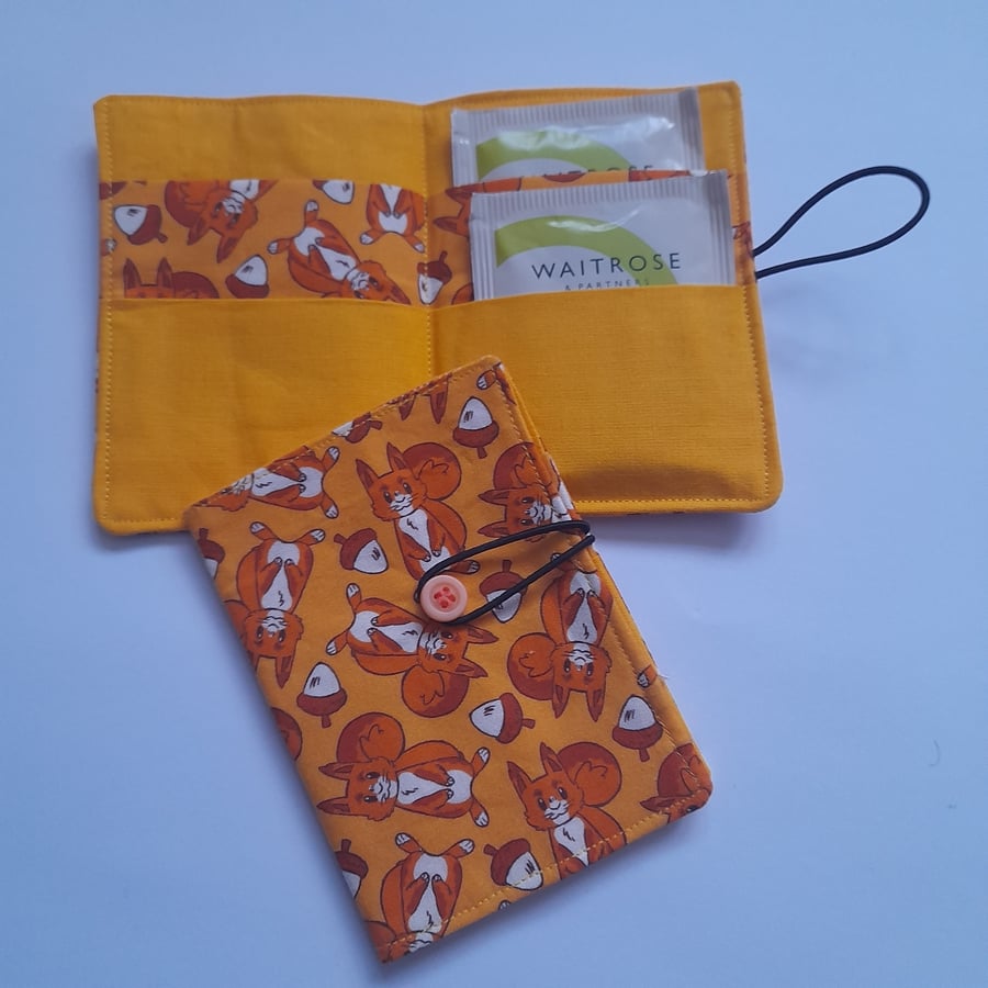 Squirrel Tea wallet, Travel tea wallet, Teabag holder, 
