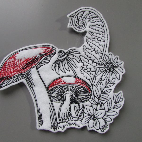 Toadstool Fungi Mushroom Embroidered Sew on Applique Patch
