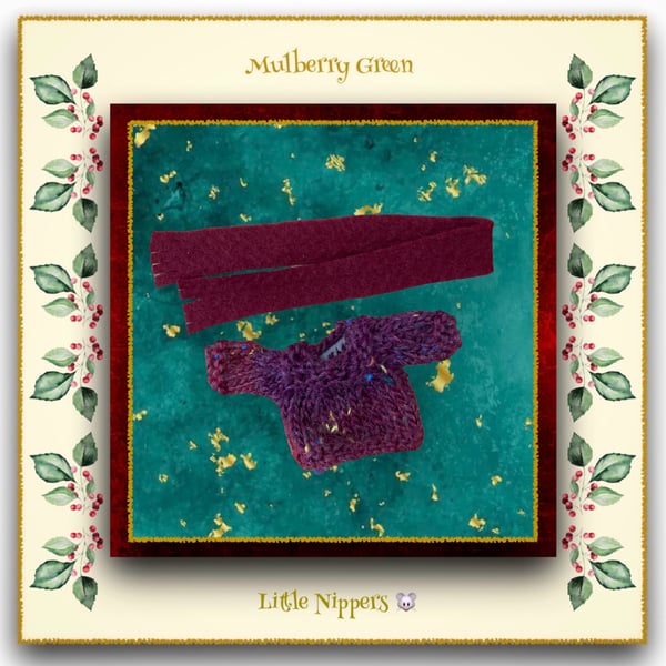 Little Nipper Brick Red Tweed Jumper and Burgundy Scarf