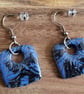 Handmade Polymer Clay Blue and Silver Square Earrings, 316 Stainless Steel - Image 1