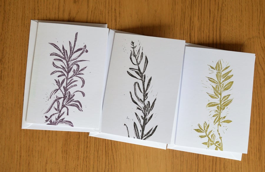 Blank cards, Set of 3 blank cards, greetings cards, paper supplies, lino prints,