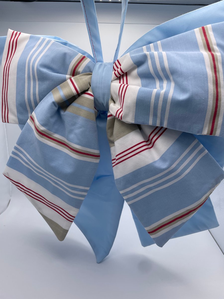 DOUBLE BOW Large - Baby Blue with Red, White and Blue striped inner bow. 