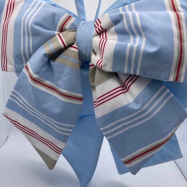 DOUBLE BOW Large - Baby Blue with Red, White and Blue striped inner bow. 