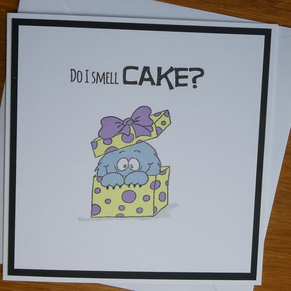 Monster Birthday Card - Do I Smell Cake?