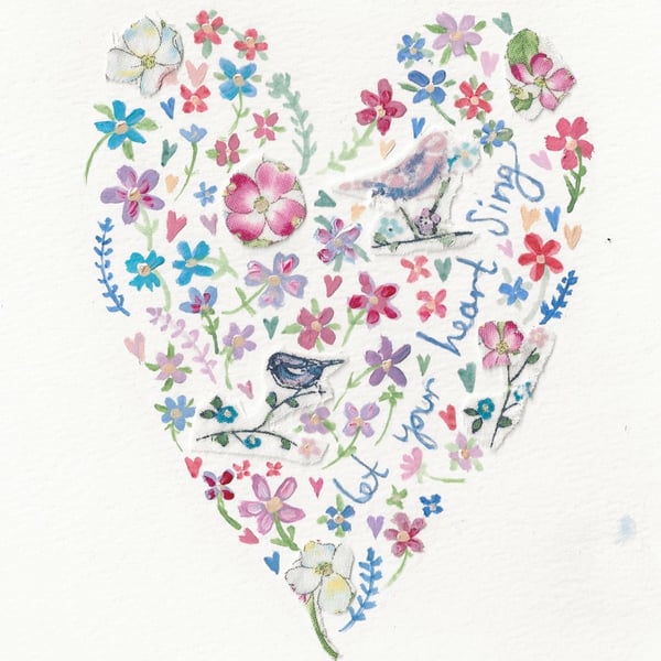 Let your heart sing, floral heart card