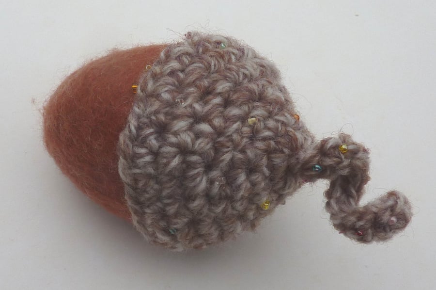 Handmade felt and crochet acorn pincushion
