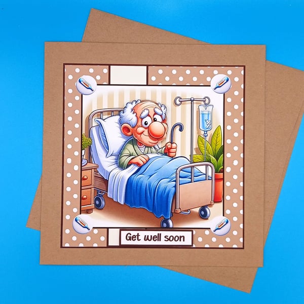 Get Well card For Him, Operation,Illness, Decoupage