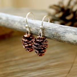 Handmade Pink Bronze Pinecone Earrings