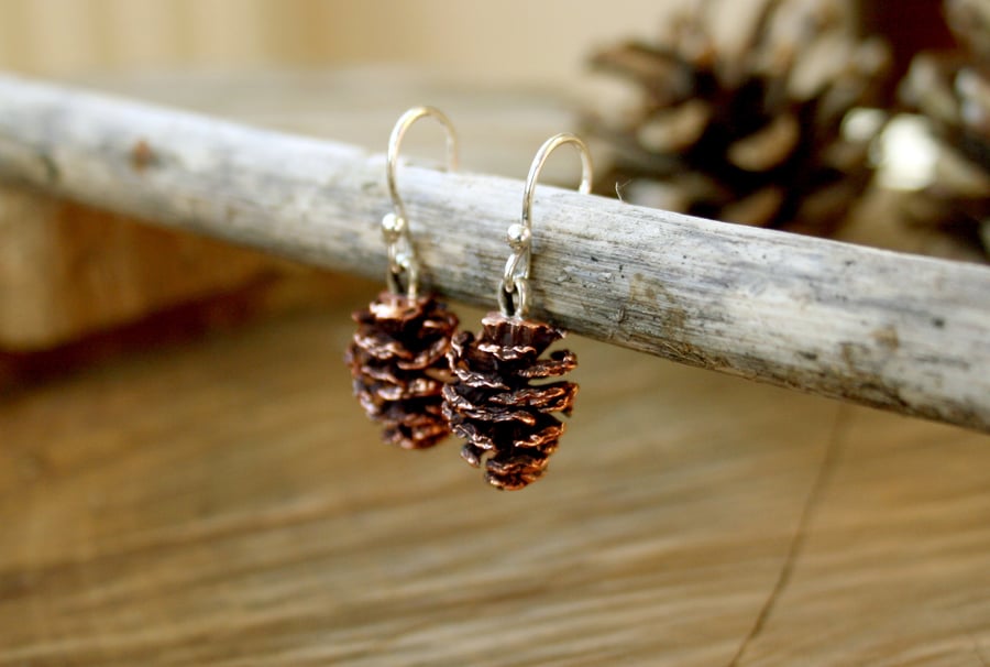 Handmade Pink Bronze Pinecone Earrings