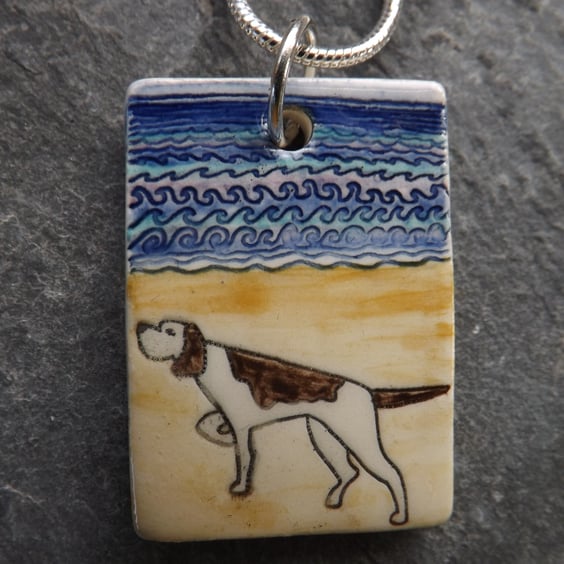 Handmade Ceramic pointer dog pendant