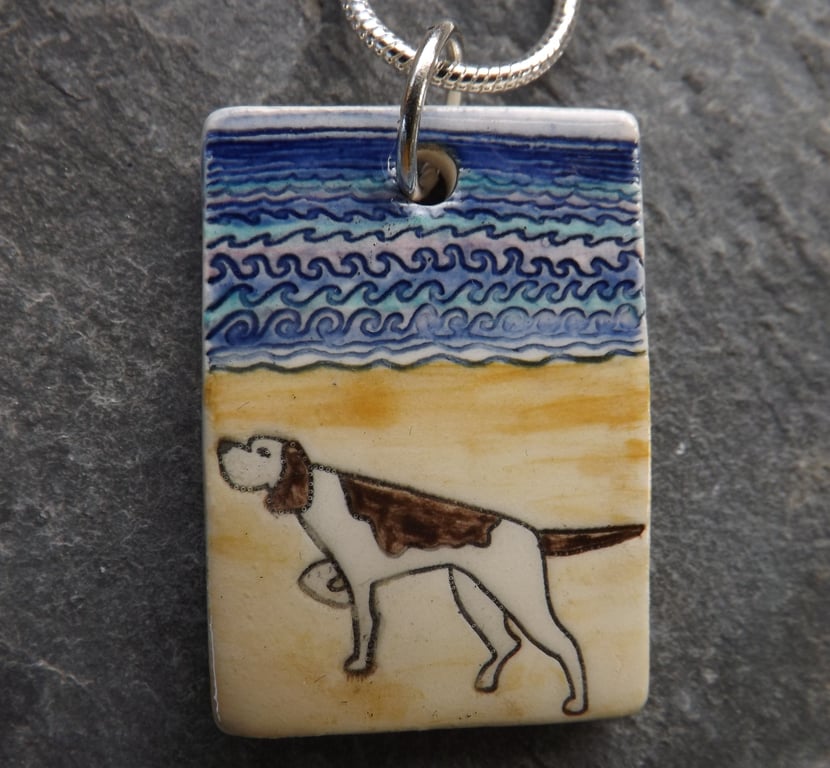 Handmade Ceramic pointer dog pendant