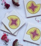 4 x Yellow and Pink Paisley Ceramic Tile Coasters with Cork Backing - Image 3