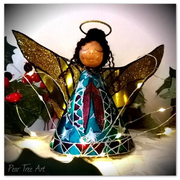 Large: Turquoise Tin Angel Christmas tree topper