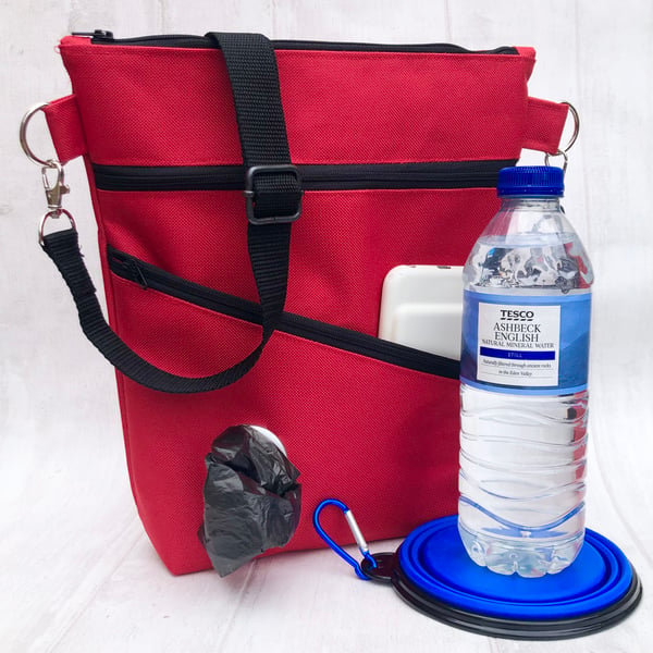 Dog walking bag, waterproof red