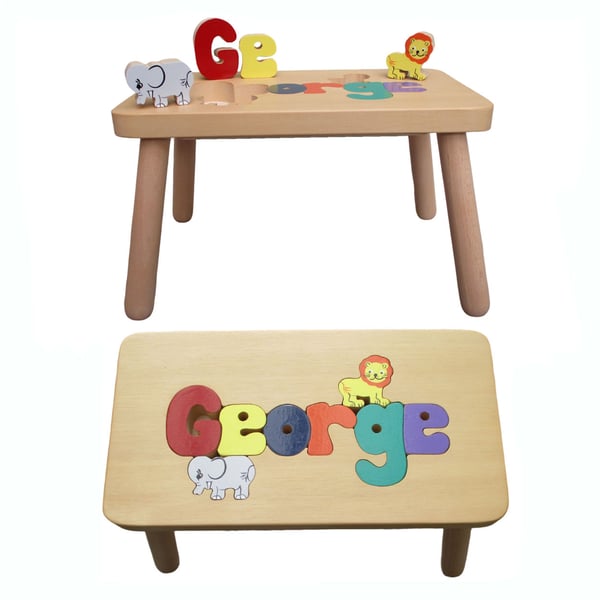 Wooden Name Puzzle Stool for Boys