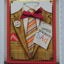 World's Greatest Dad Suit Shirt Tie I Love Heart 3D Luxury Handmade Card