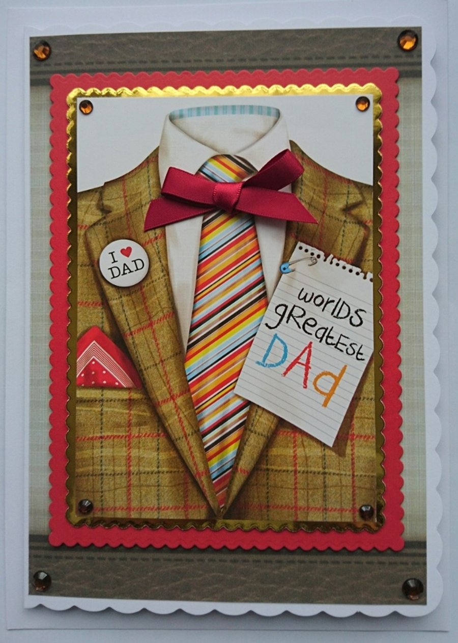 World's Greatest Dad Suit Shirt Tie I Love Heart 3D Luxury Handmade Card