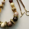 Caramel and Gold Tone Mixed Bead Necklace  KCJ717