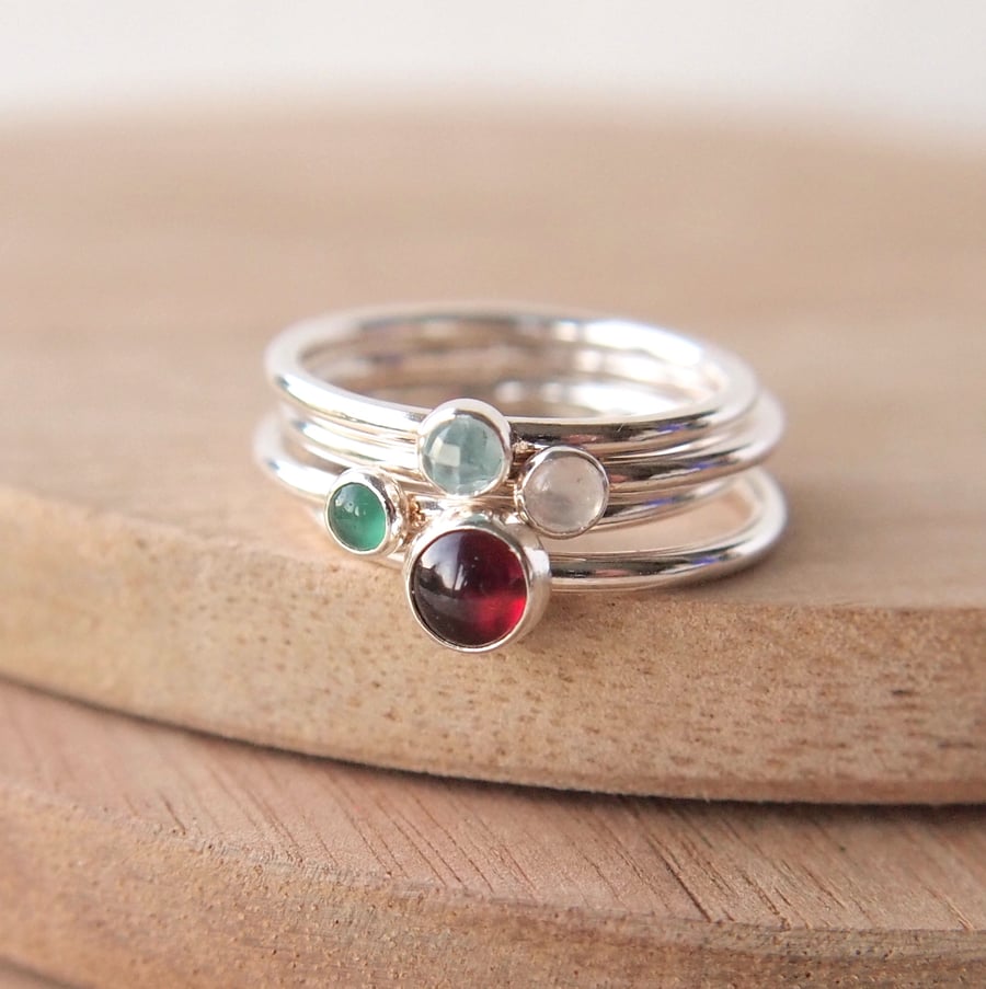 Create Your Own Birthstone Ring Set with Four Gemstones