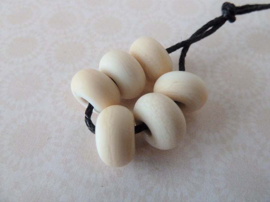 lampwork glass ivory spacer beads, tumbled smooth set