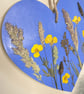 Pressed Flower Hand Painted Wooden Heart Buttercups and Grasses Botanical Art - Image 2