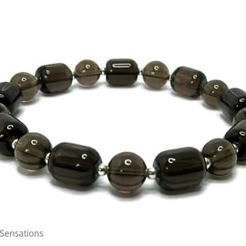 Smokey Quartz Medium Chunky Unisex Bracelet With Sterling SIlver